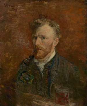 Obraz van Gogha - Autoportret z fajką i szklanką