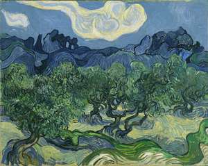 Obraz van Gogha - Drzewa oliwne z Alpilles w tle