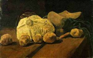 Obraz van Gogha - Still Life with Cabbage and Clogs - Martwa natura z kapustą i drewniakami